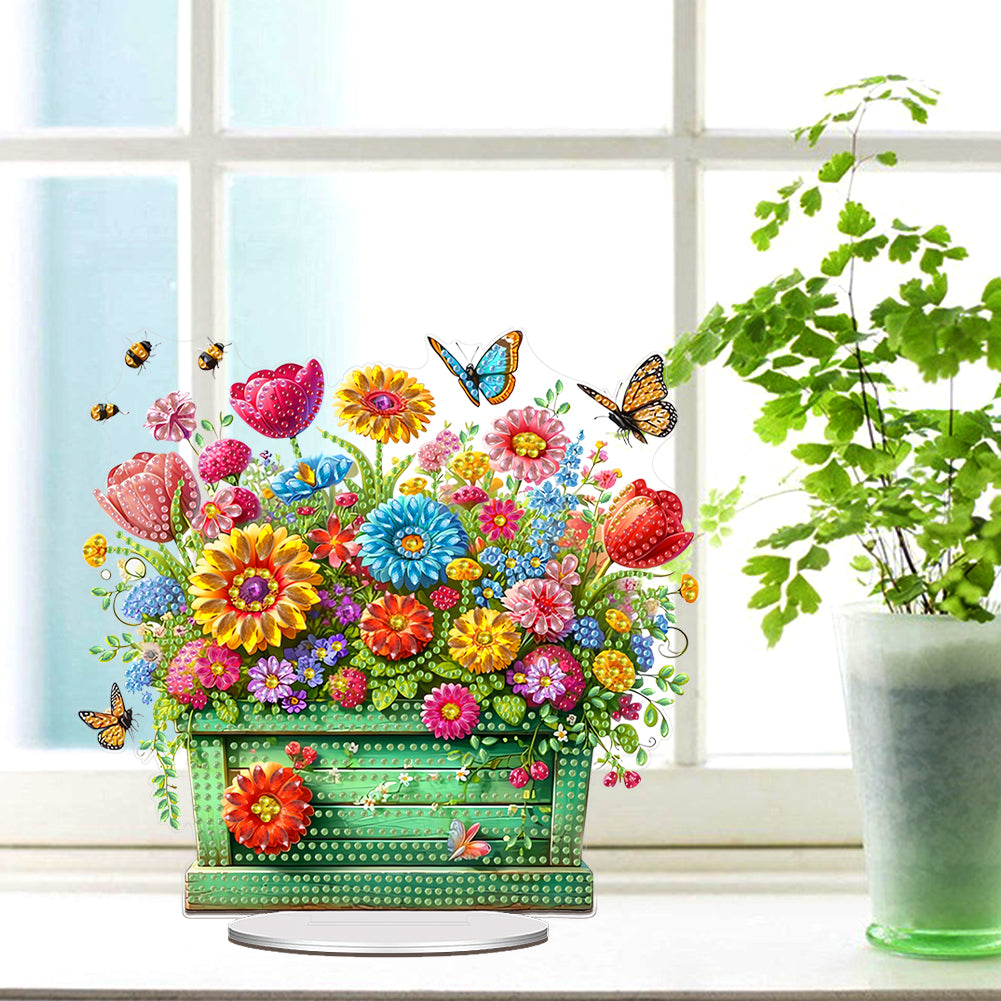 Acrylic Special Shape Flower Pot Diamond Painting Desktop Ornaments for Office