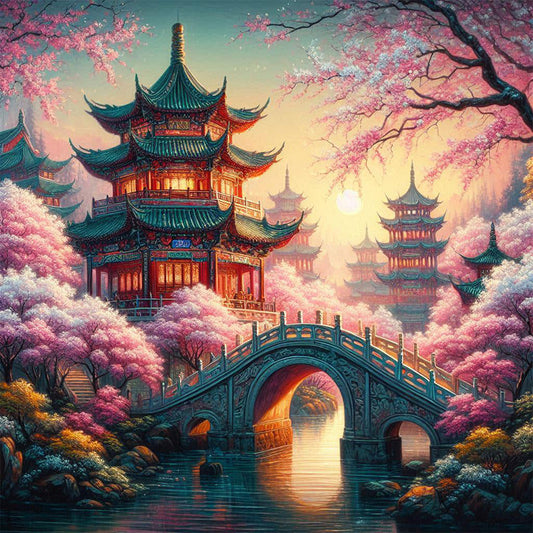 AB Diamond Painting - Full Round - Small bridge and pavilion (40*40CM)