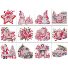 Load image into Gallery viewer, 12pcs Mini Diamond Painting Set - Full Round - pink christmas car (15*15CM)