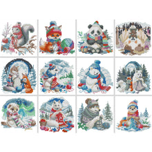 Load image into Gallery viewer, 12pcs Mini Diamond Painting Set - Full Round - snow animals (15*15CM)