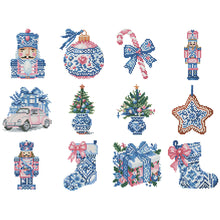 Load image into Gallery viewer, 12pcs Mini Diamond Painting Set - Full Round - Christmas blue gift (15*15CM)