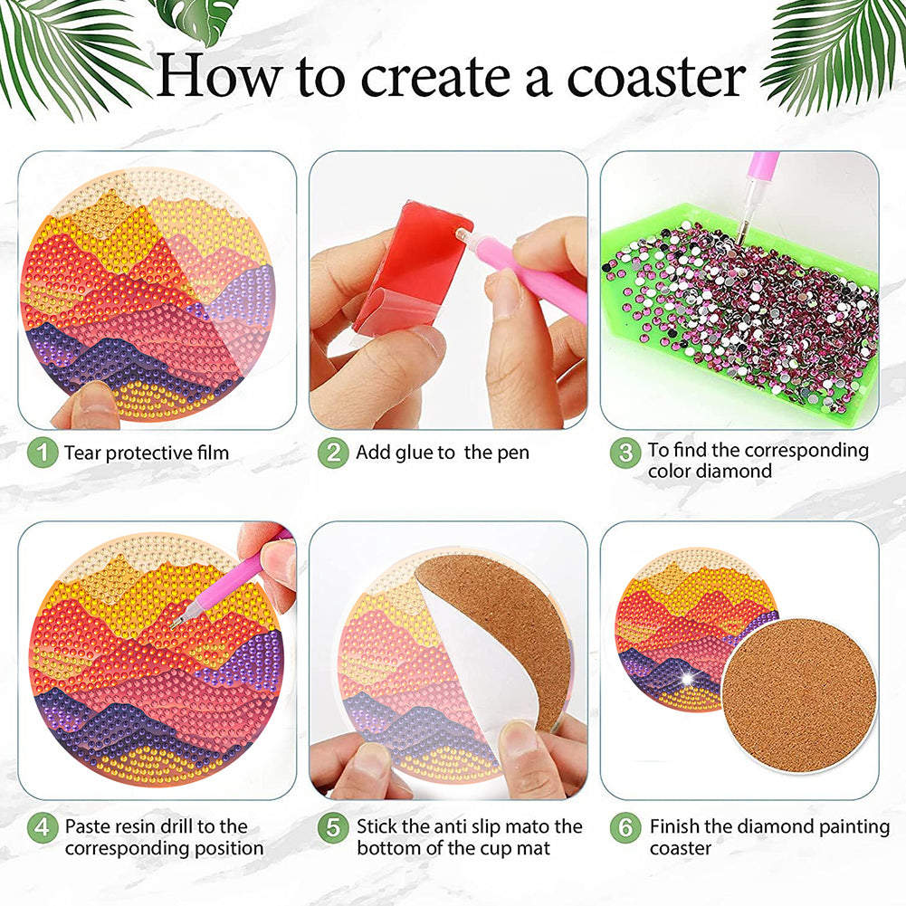 6Pcs Wooden Animals DIY Coaster Diamond Dot Kits for Adults Beginners