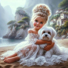 Load image into Gallery viewer, Diamond Painting - Full Round - Girl In Gauze Skirt And Dog (30*30CM)