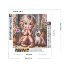 Load image into Gallery viewer, Diamond Painting - Full Round - Girl In Front Of The Door And Kitten (30*30CM)