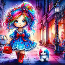 Load image into Gallery viewer, Diamond Painting - Full Round - Colored-Haired Girl And Colorful Puppy (30*30CM)