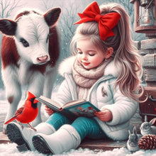 Load image into Gallery viewer, Diamond Painting - Full Round - Cow Cardinal Girl Reading A Book (30*30CM)