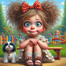 Load image into Gallery viewer, Diamond Painting - Full Round - Girl And Dog In The Garden (30*30CM)