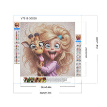 Load image into Gallery viewer, Diamond Painting - Full Round - Funny Giraffe And Girl (30*30CM)