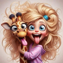 Load image into Gallery viewer, Diamond Painting - Full Round - Funny Giraffe And Girl (30*30CM)