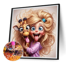 Load image into Gallery viewer, Diamond Painting - Full Round - Funny Giraffe And Girl (30*30CM)