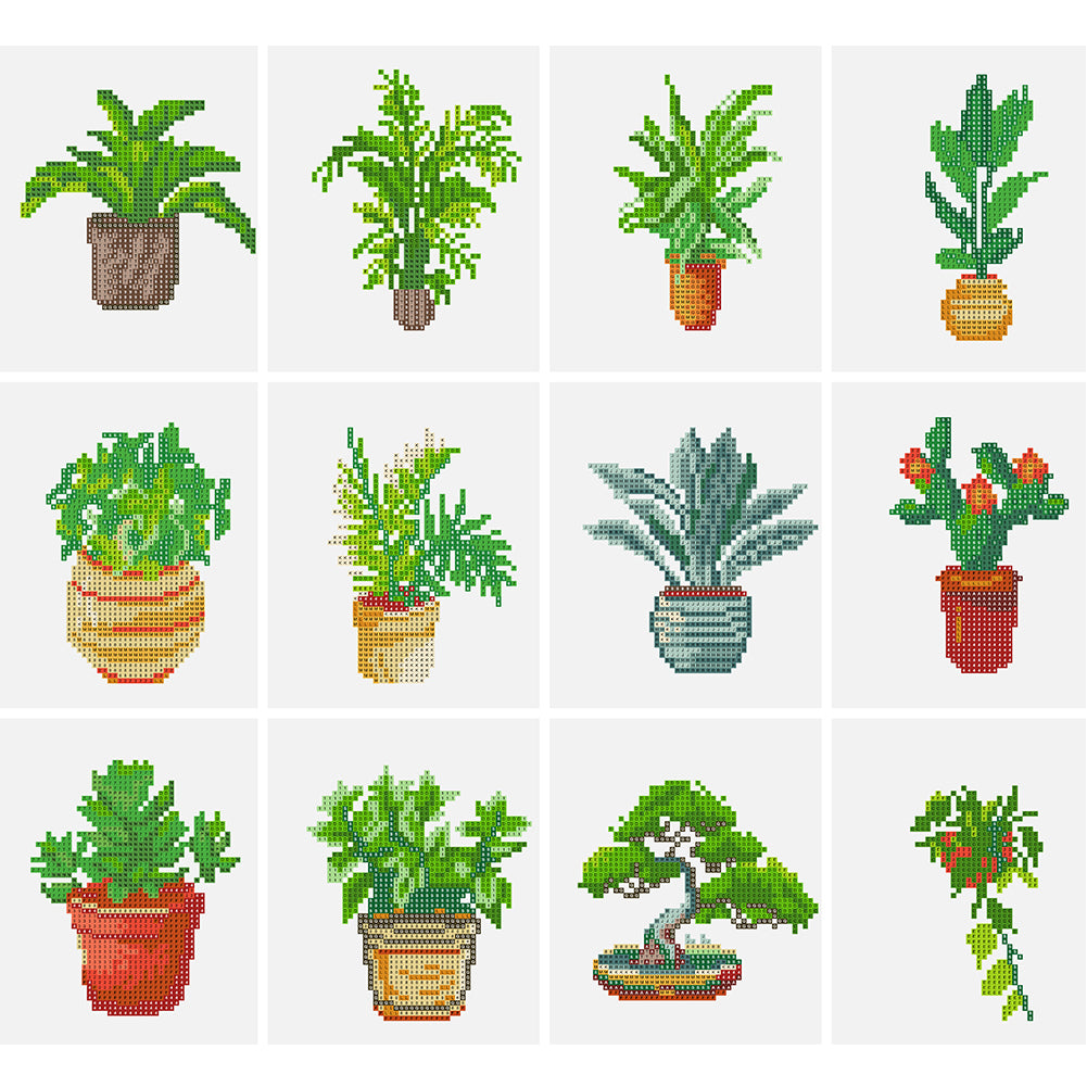 12pcs Mini Diamond Painting Set - Full Round - potted plants (15*18CM)