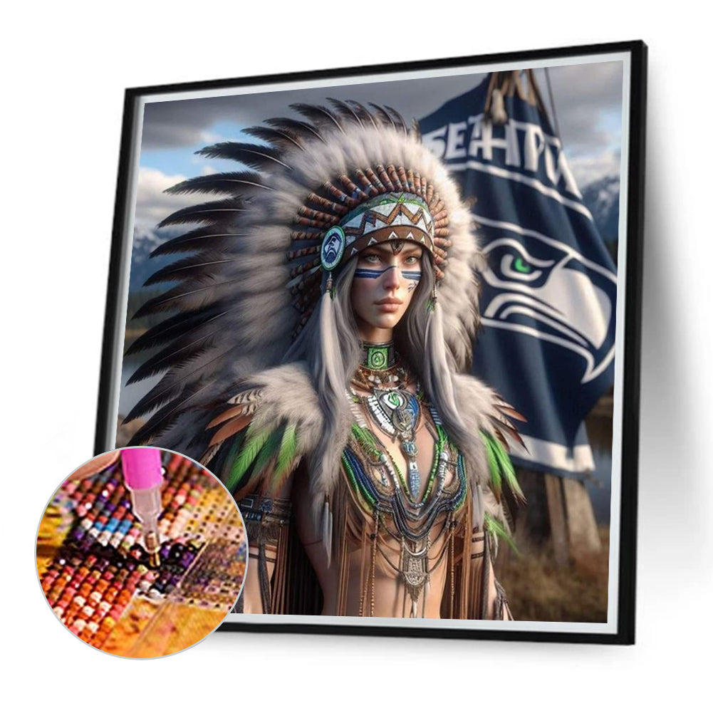 Diamond Painting - Full Round - Indian woman Dallas Cowboys football team logo (40*40CM)