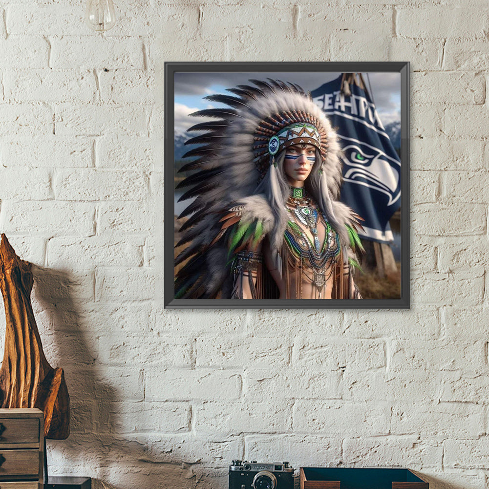 Diamond Painting - Full Round - Indian woman Dallas Cowboys football team logo (40*40CM)