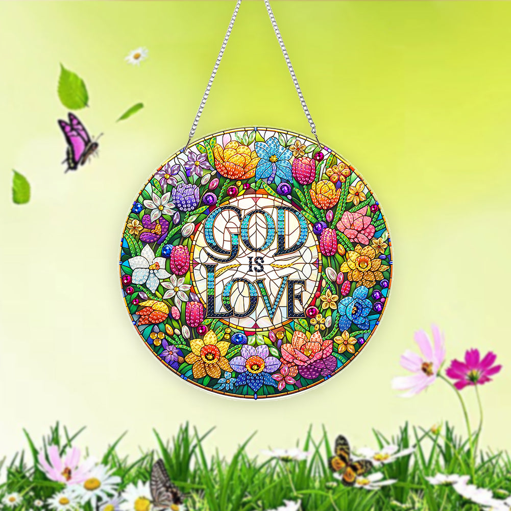 Acrylic Special Shape God Is Love Diamond Painting Pendants for Home Decor