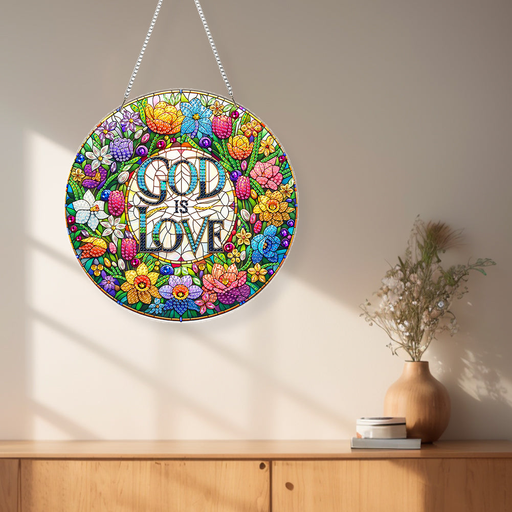 Acrylic Special Shape God Is Love Diamond Painting Pendants for Home Decor