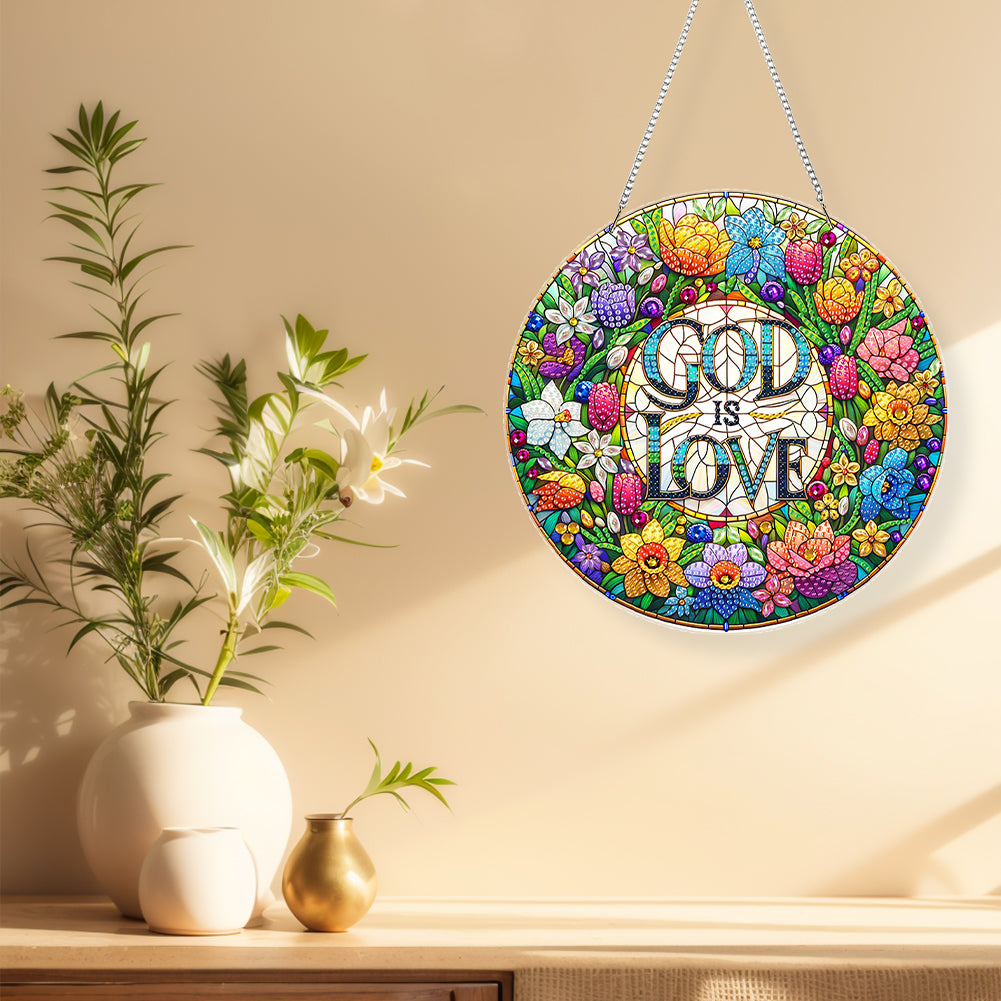 Acrylic Special Shape God Is Love Diamond Painting Pendants for Home Decor