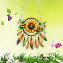 Load image into Gallery viewer, Acrylic Special Shape Sunflower Dreamcatcher Diamond Painting Pendants