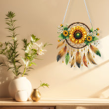 Load image into Gallery viewer, Acrylic Special Shape Sunflower Dreamcatcher Diamond Painting Pendants
