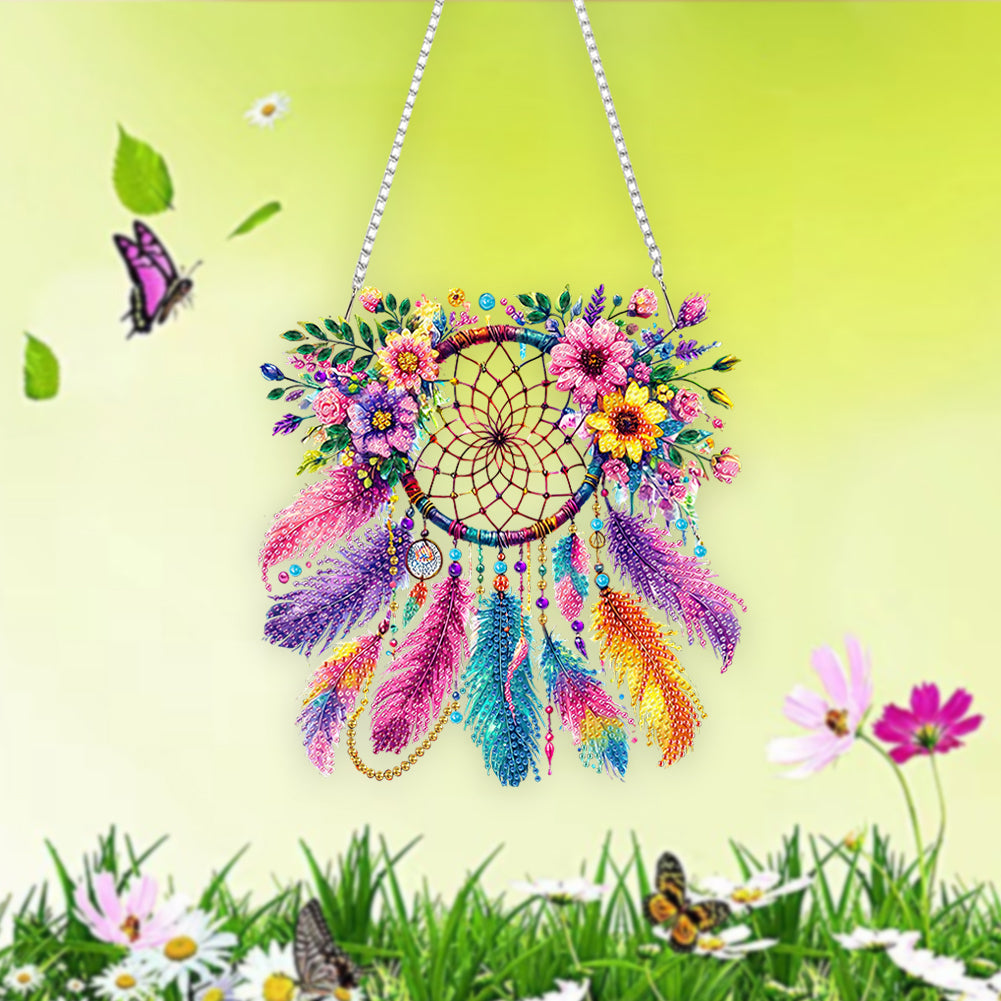 Acrylic Special Shape Flowers Dreamcatcher Diamond Painting Hanging Ornaments