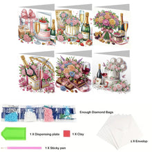 Load image into Gallery viewer, 6Pcs Birthday Wishes Rhinestone Painting Card Kit Diamond Painting Greeting Card