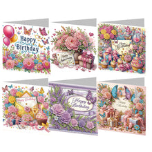 Load image into Gallery viewer, 6Pcs Birthday Wishes Rhinestone Painting Card Kit Diamond Painting Greeting Card