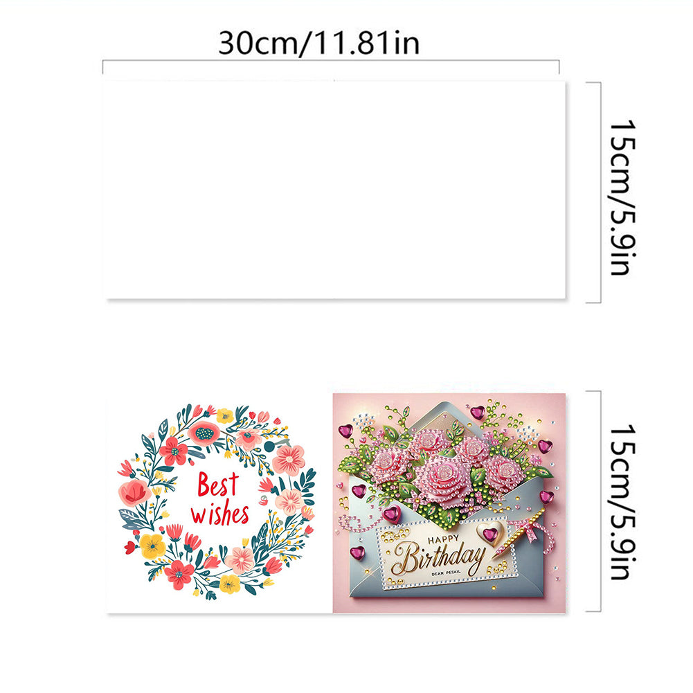 6Pcs Birthday Wishes Rhinestone Painting Card Kit Diamond Painting Greeting Card