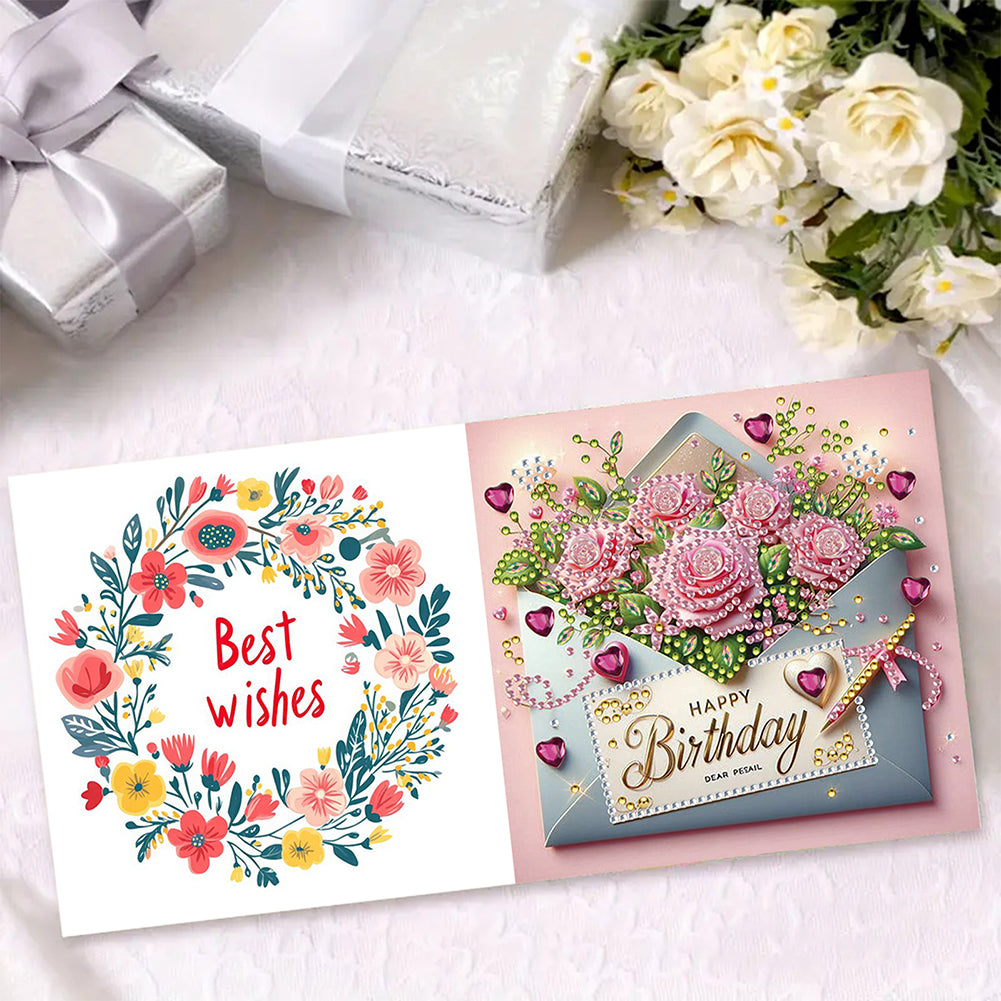 6Pcs Birthday Wishes Rhinestone Painting Card Kit Diamond Painting Greeting Card
