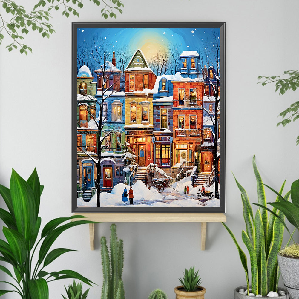 Diamond Painting - Full Square - Snow Scene Colorful House (40*50CM)
