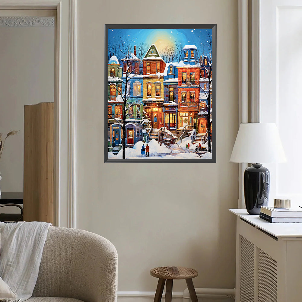 Diamond Painting - Full Square - Snow Scene Colorful House (40*50CM)