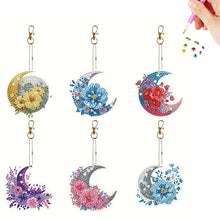 Load image into Gallery viewer, 6Pcs Acrylic Double Sided Moon Flower Diamond Painting Keychain for Bag Decor
