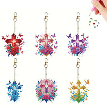Load image into Gallery viewer, 6Pcs Acrylic Double Sided Cross Flower Diamond Painting Keychain for Bag Decor
