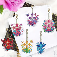 Load image into Gallery viewer, 6Pcs Acrylic Double Sided Cross Flower Diamond Painting Keychain for Bag Decor