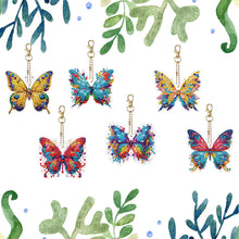 Load image into Gallery viewer, 6Pcs Acrylic Double Sided Butterfly Diamond Painting Keychain for Bag Decor