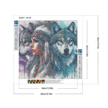 Load image into Gallery viewer, Diamond Painting - Full Round - Indian woman and two wolves (40*40CM)