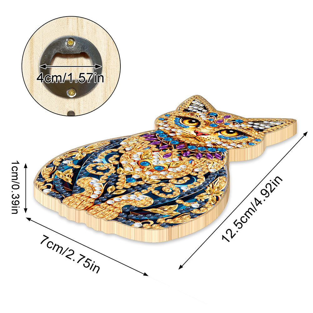 Wooden Cat Diamond Painting Bottle Opener Helper Rhinestones Bottle Opening Tool