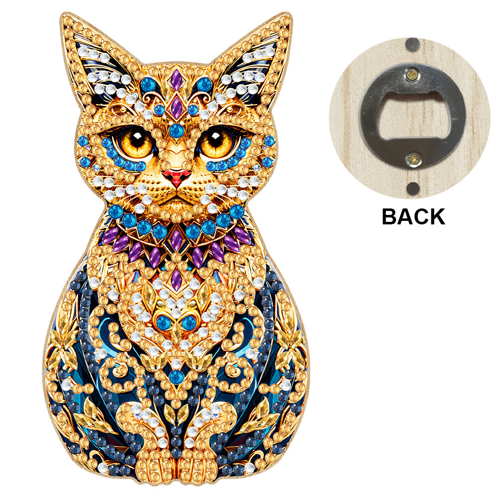 Wooden Cat Diamond Painting Bottle Opener Helper Rhinestones Bottle Opening Tool