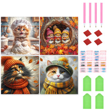 Load image into Gallery viewer, 4pcs Round Diamond Painting Set - Cat Series (40*40CM)