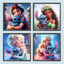 Load image into Gallery viewer, 4pcs Round Diamond Painting Set - Stitch And Disney Princesses (30*30CM)