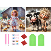Load image into Gallery viewer, 2pcs Round Diamond Painting Set - Farm children (30*30CM)