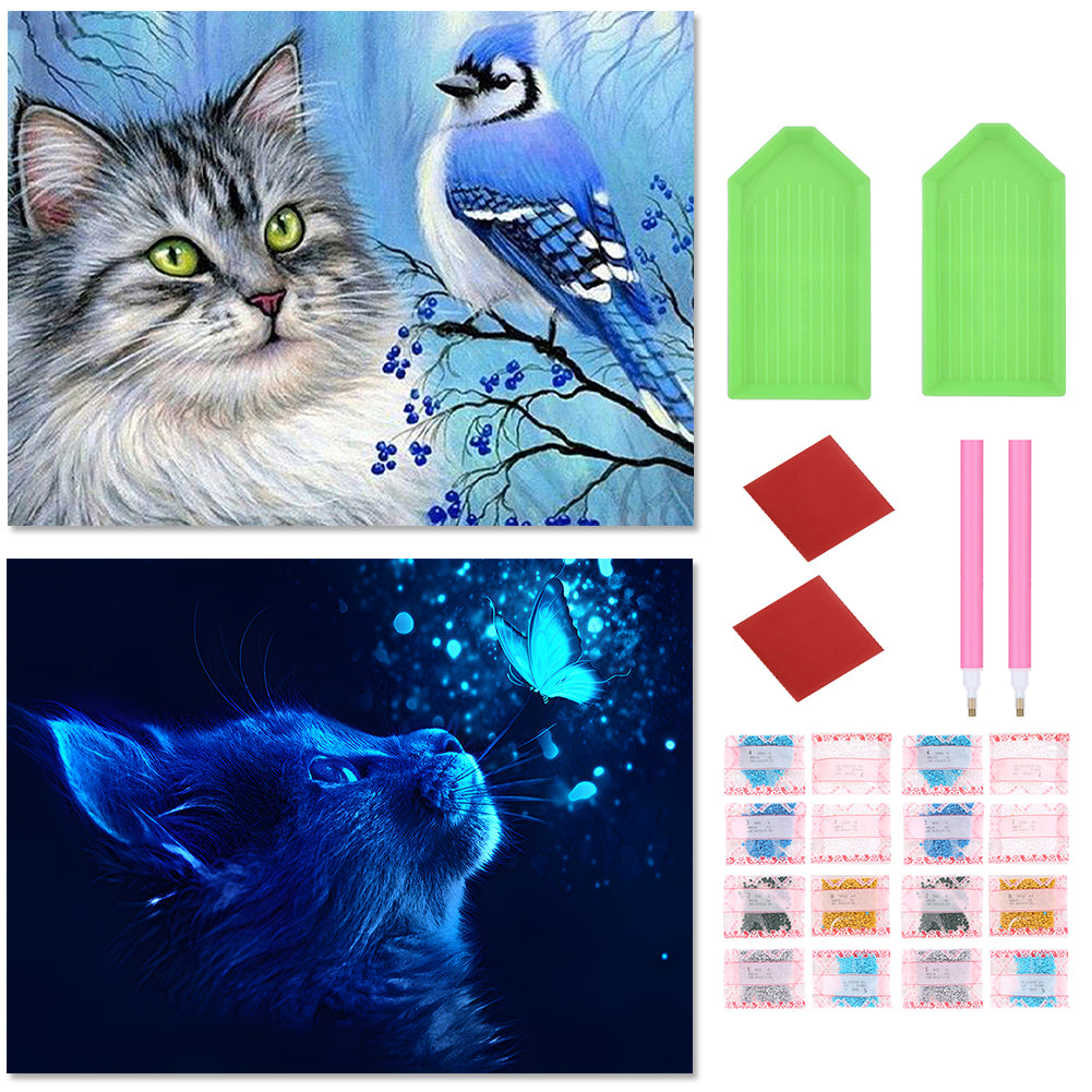 2pcs Round Diamond Painting Set - Cat (40*30CM)