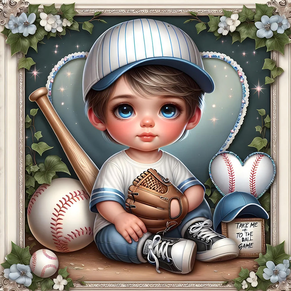 4pcs Round Diamond Painting Set - Baseball boy (30*30CM)