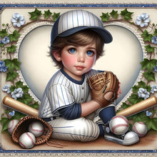 Load image into Gallery viewer, 4pcs Round Diamond Painting Set - Baseball boy (30*30CM)