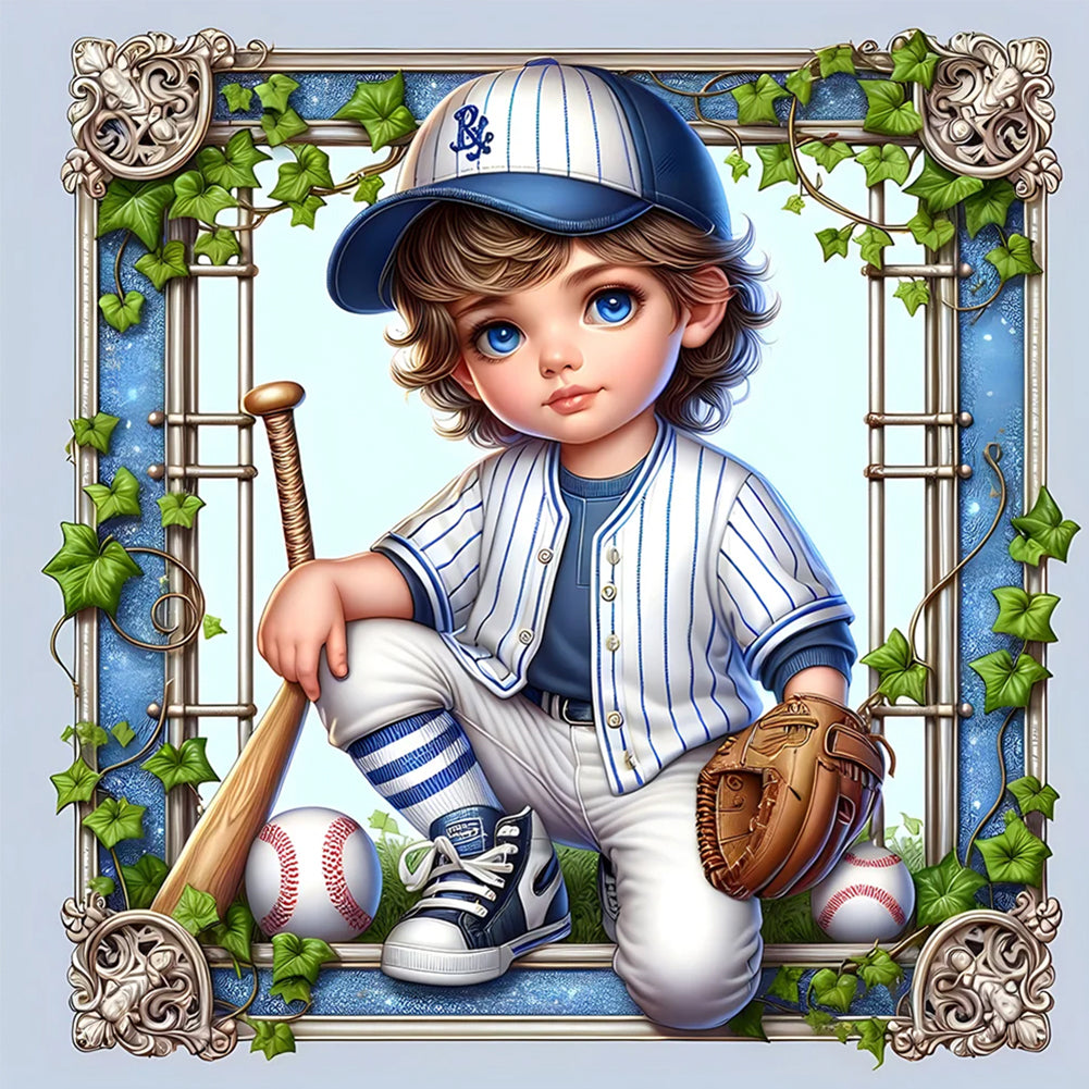 4pcs Round Diamond Painting Set - Baseball boy (30*30CM)