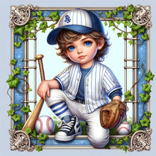 Load image into Gallery viewer, 4pcs Round Diamond Painting Set - Baseball boy (30*30CM)