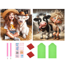 Load image into Gallery viewer, 2pcs Round Diamond Painting Set - Farm children (30*30CM)