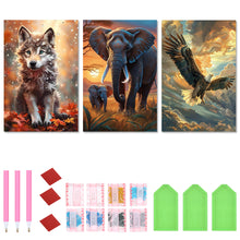 Load image into Gallery viewer, 3pcs Round Diamond Painting Set - Animal Series (40*60CM)