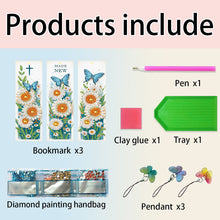 Load image into Gallery viewer, 3Pcs Special Shape Daisy Butterfly 5D DIY Diamond Painting Bookmark with Pendant