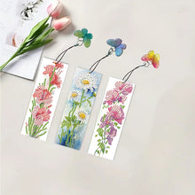 Load image into Gallery viewer, 3Pcs Special Shape Flowers 5D DIY Diamond Painting Bookmark with Pendants