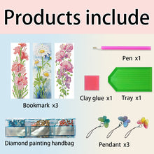 Load image into Gallery viewer, 3Pcs Special Shape Flowers 5D DIY Diamond Painting Bookmark with Pendants