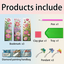 Load image into Gallery viewer, 3Pcs Special Shape Flowers 5D DIY Diamond Painting Bookmark with Pendants